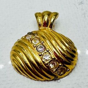 Vintage Golden Tone Clear CZ Crystal Sea Shell Pendant